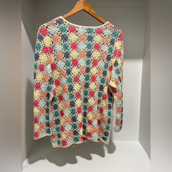 David Brooks 100% Cotton colorful crochet granny square buttoned cardigan XL - Picture 5 of 7